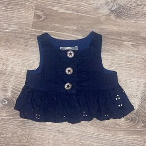 Navy Blue Eyelet Crop Top with Star Buttons 12 Months